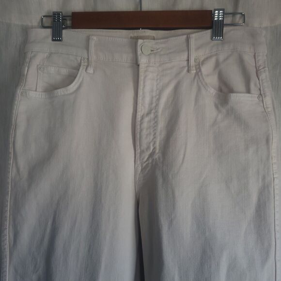 Mother The Mid Rise Smokin' Double Flood Size 32 Cream Cropped Designer Demin - Picture 2 of 15